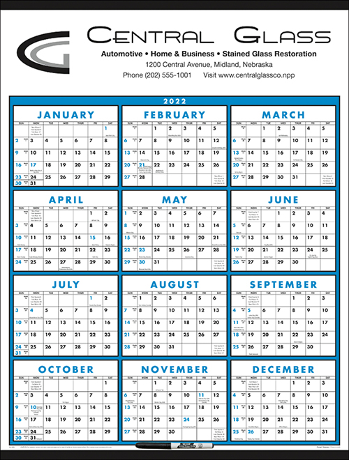 Span-A-Year Laminated with Marker Wall Calendar for 2022.